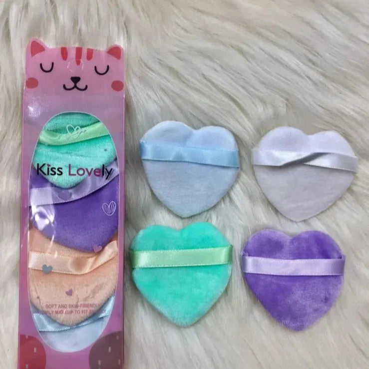 Kiss Lovely 5 PC Cute Soft Heart Shaped Velvet Powder Puff