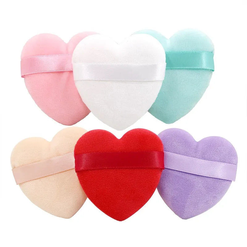 Kiss Lovely 5 PC Cute Soft Heart Shaped Velvet Powder Puff