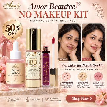 Amor Beautee No Makeup Kit – 3-in-1 Glow Serum, Color-Changing BB Cream & Multi-Use Tint – Flawless, Hydrated Natural Beauty