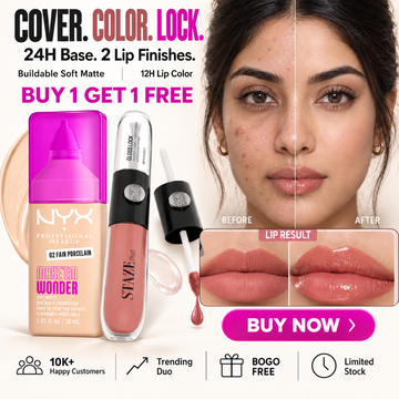 NYX Make'Em Wonder Soft Matte Foundation + Staze Gloss Lock Lip Duo – Buy 1 Get 1 FREE – 24H Base + 2 Lip Finishes – Buildable Soft Matte Foundation + Matte & Gloss Lip – Pore-Blurring, Shine Control