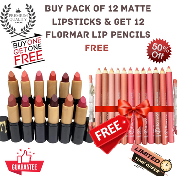 Buy Pack of 12 Matte Lipsticks & Get 12 Flormar Pencils Free