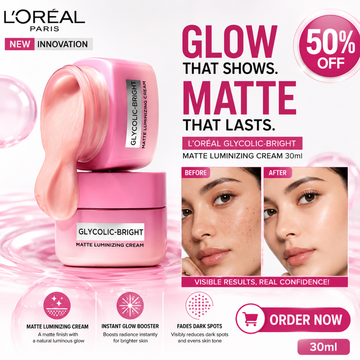 L'Oréal Paris Glycolic-Bright Matte Luminizing Cream | Fades Dark Spots | Instant Glow Booster | Long-Lasting Matte Finish