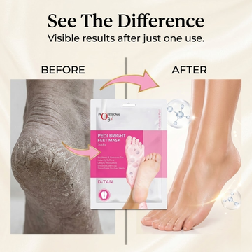 O3+ Pedi Bright Foot Socks Cream Mask | D-Tan, Deep Hydration & Cracked Heel Repair | Salon Pedicure at Home | Buy 1 Get 1 Free
