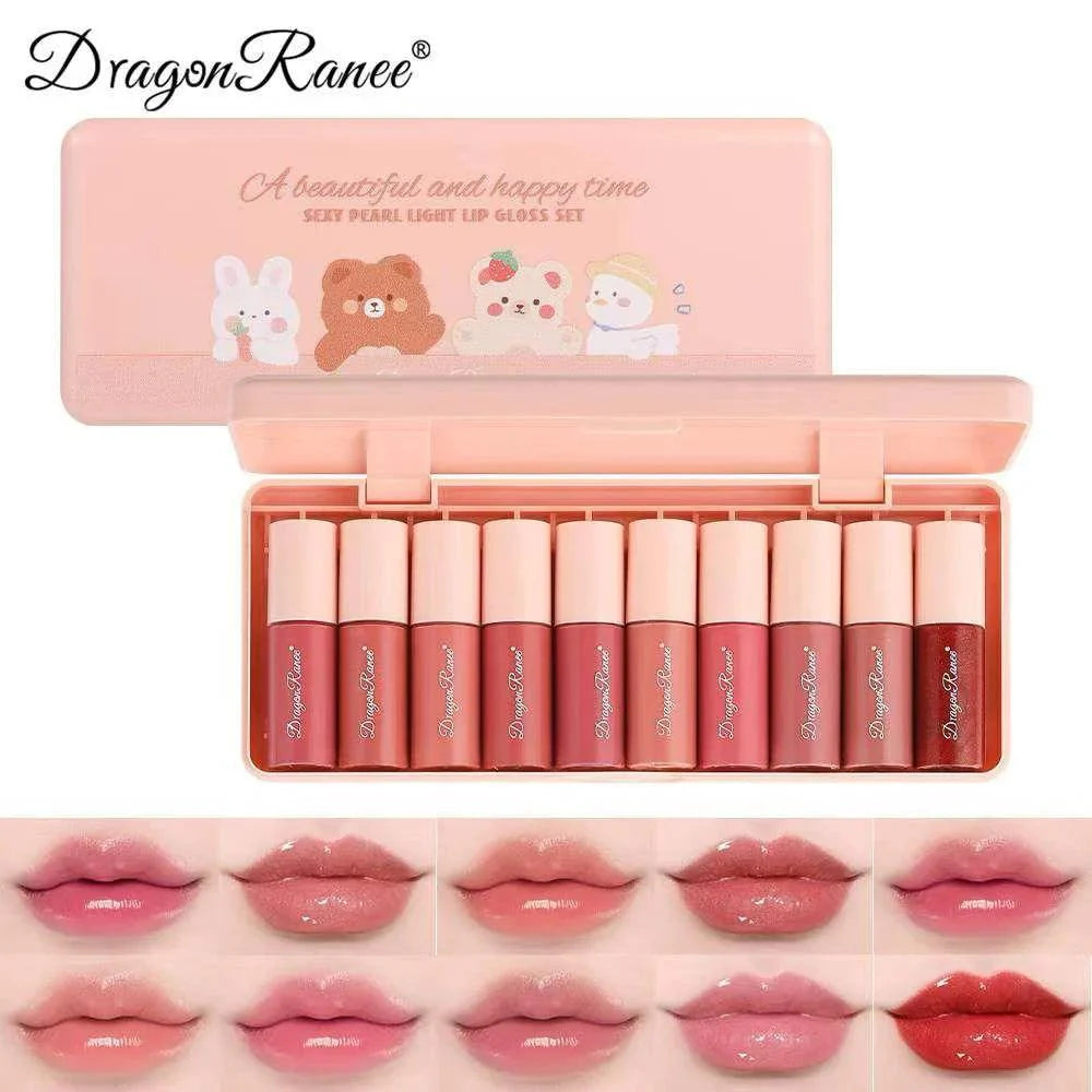 10Pcs Dragon Ranee A Beautiful And Happy Time Sexy Pearl Light Lip Gloss Set