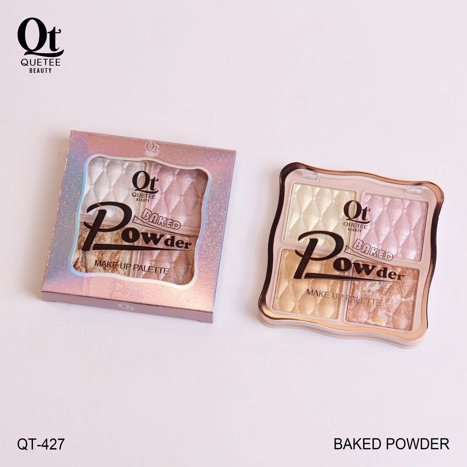 Quetee Beauty Baked Powder 4 Light Colors Highlighter Palette