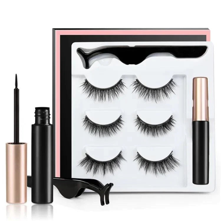 3 Pairs Magnetic Eyelash With Magnetic Liquid Eyeliner & Tweezer