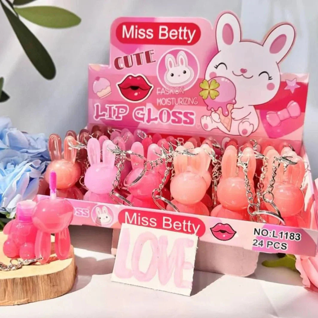 Miss Betty Cute Key Chain Bear Lip Oil Set (6Pcs)