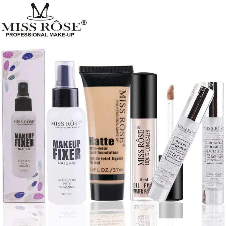 Deal 4 Miss Rose Fixer Spray +Primer Pump +Concealer +Foundation Tube