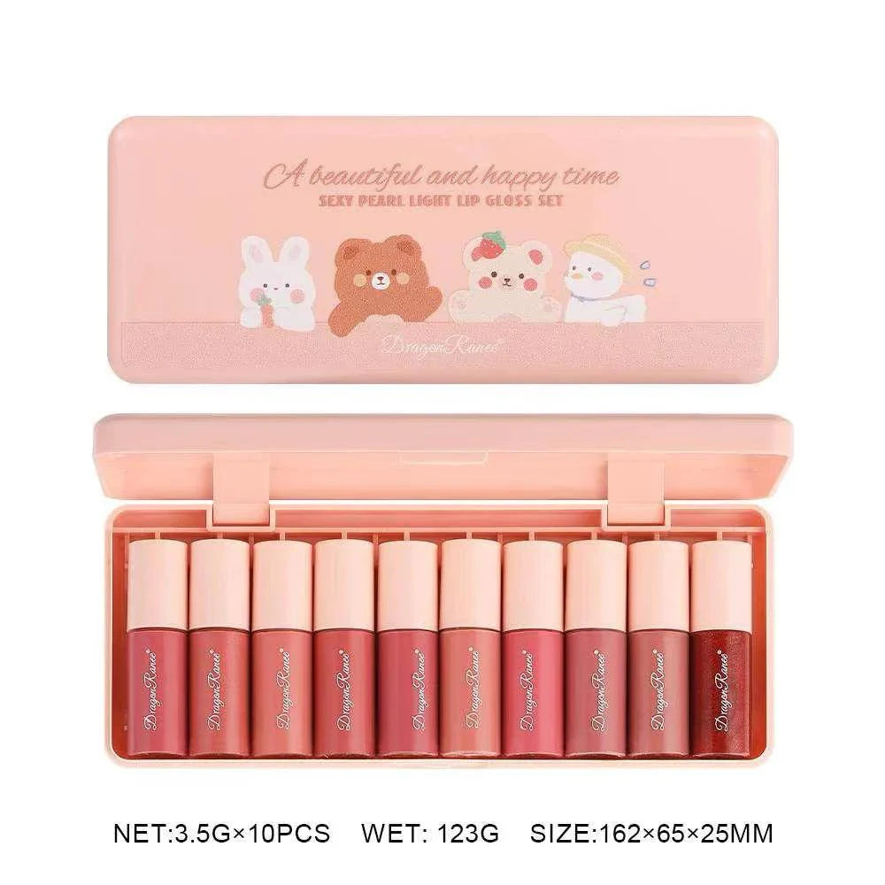 10Pcs Dragon Ranee A Beautiful And Happy Time Sexy Pearl Light Lip Gloss Set