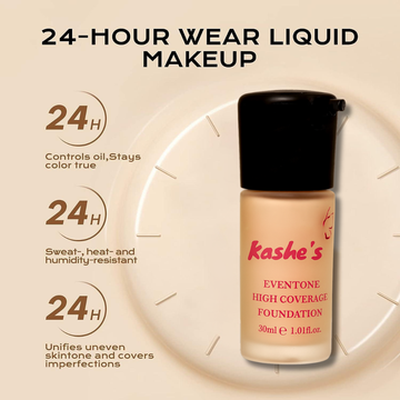Kashe's Glam Base Trio | Eventone High Coverage Foundation + Dark Circle Concealer + Blending Brush | Full Coverage, Long-Lasting,