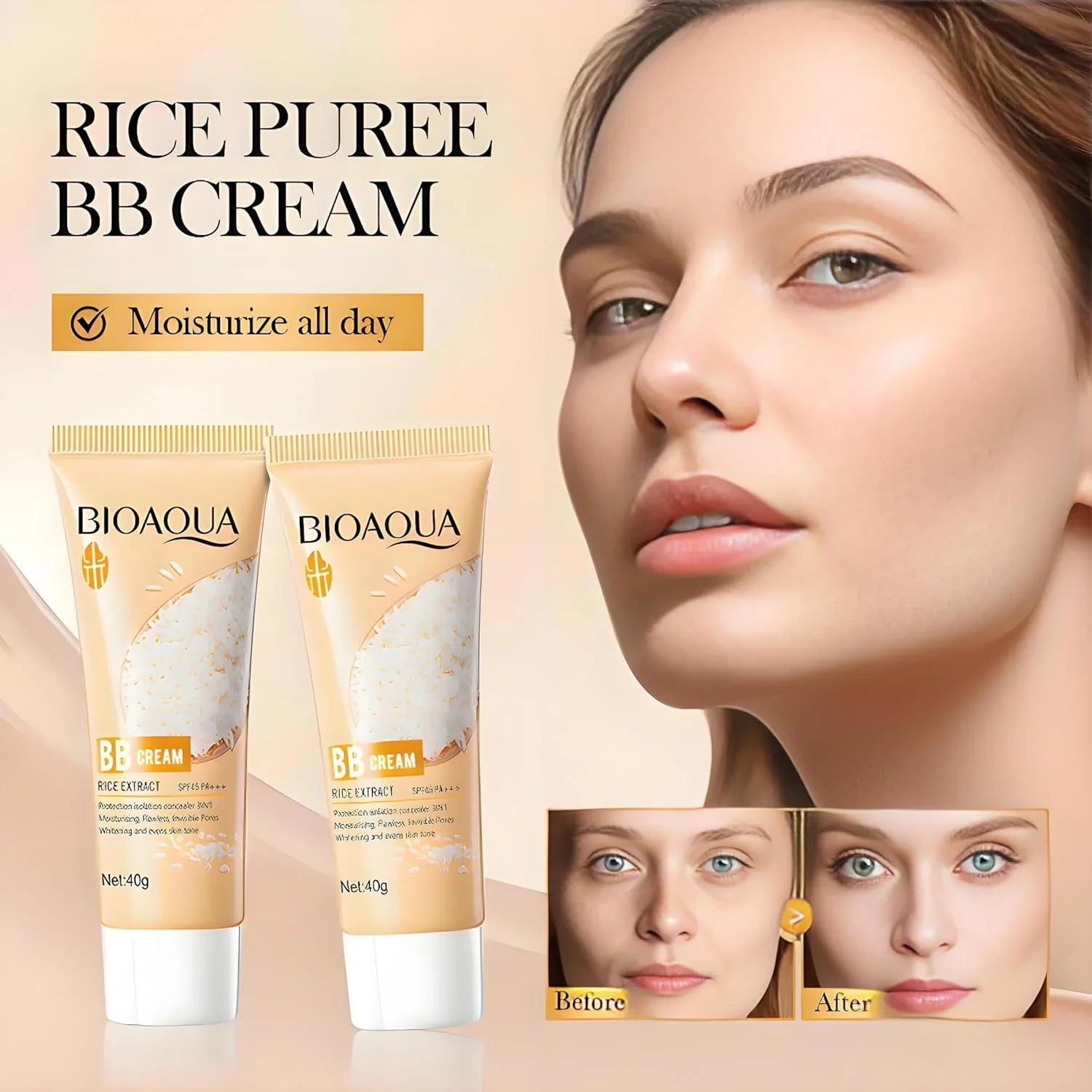 Bioaqua Rice Raw Pulp BB Cream Rice Extract SPF45 Pa+++ 40g