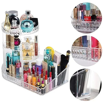 Diamond Pattern Dressing Case 360° Rotating Cosmetics Organiser