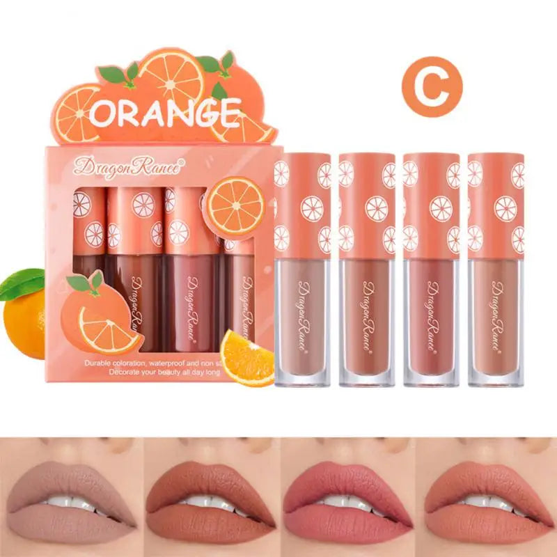 Dragon Ranee 4 Pcs Velvet Matte Lip Glaze Set Fruit Gloss Lip