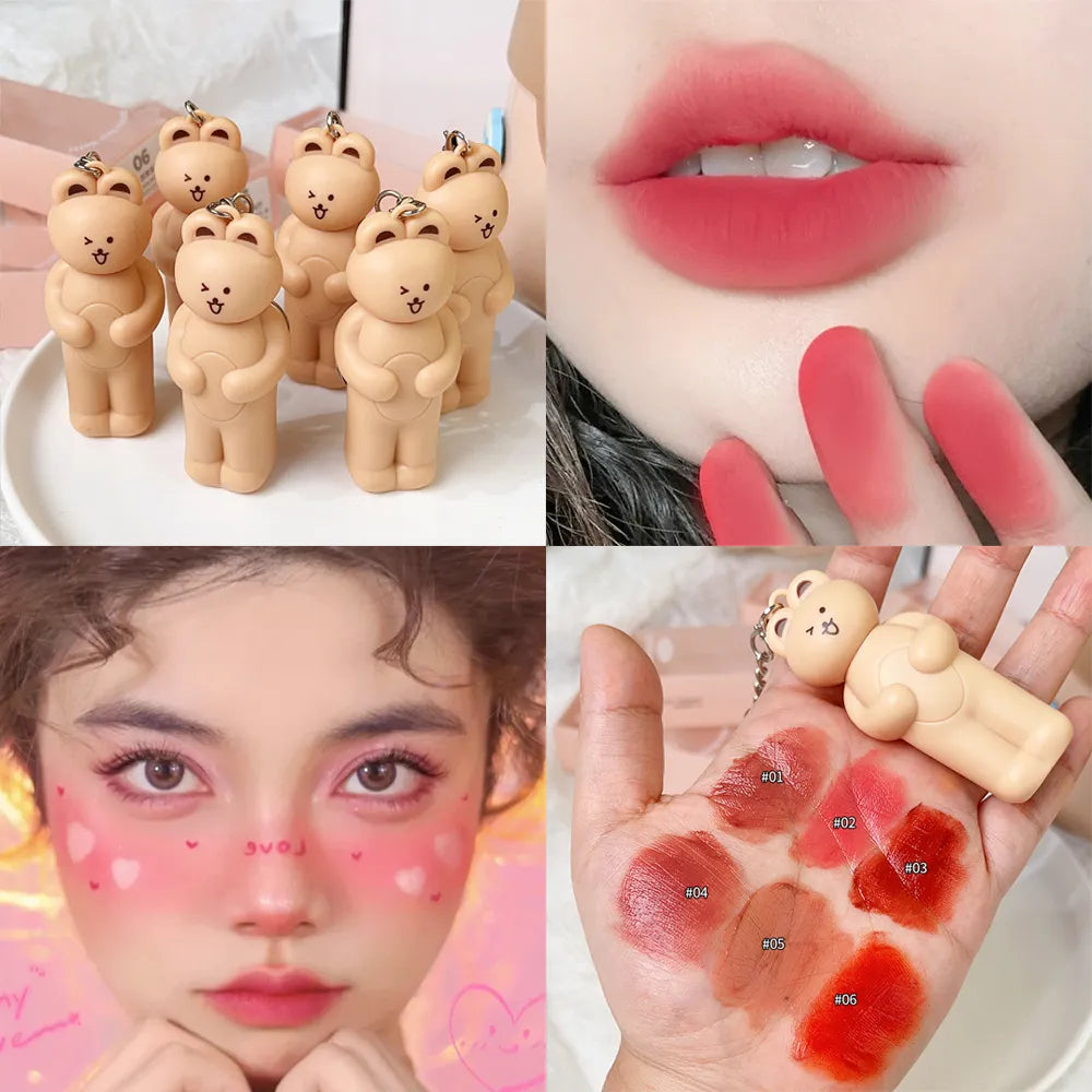 HERORANGE 3 Pcs Keychain Style Long Lasting Cute Bear Matte Lip Gloss