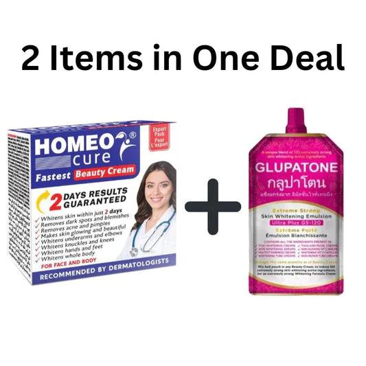 2 in 1 GLUPATONE Whitening Emulsion With Homeo Cure Cream