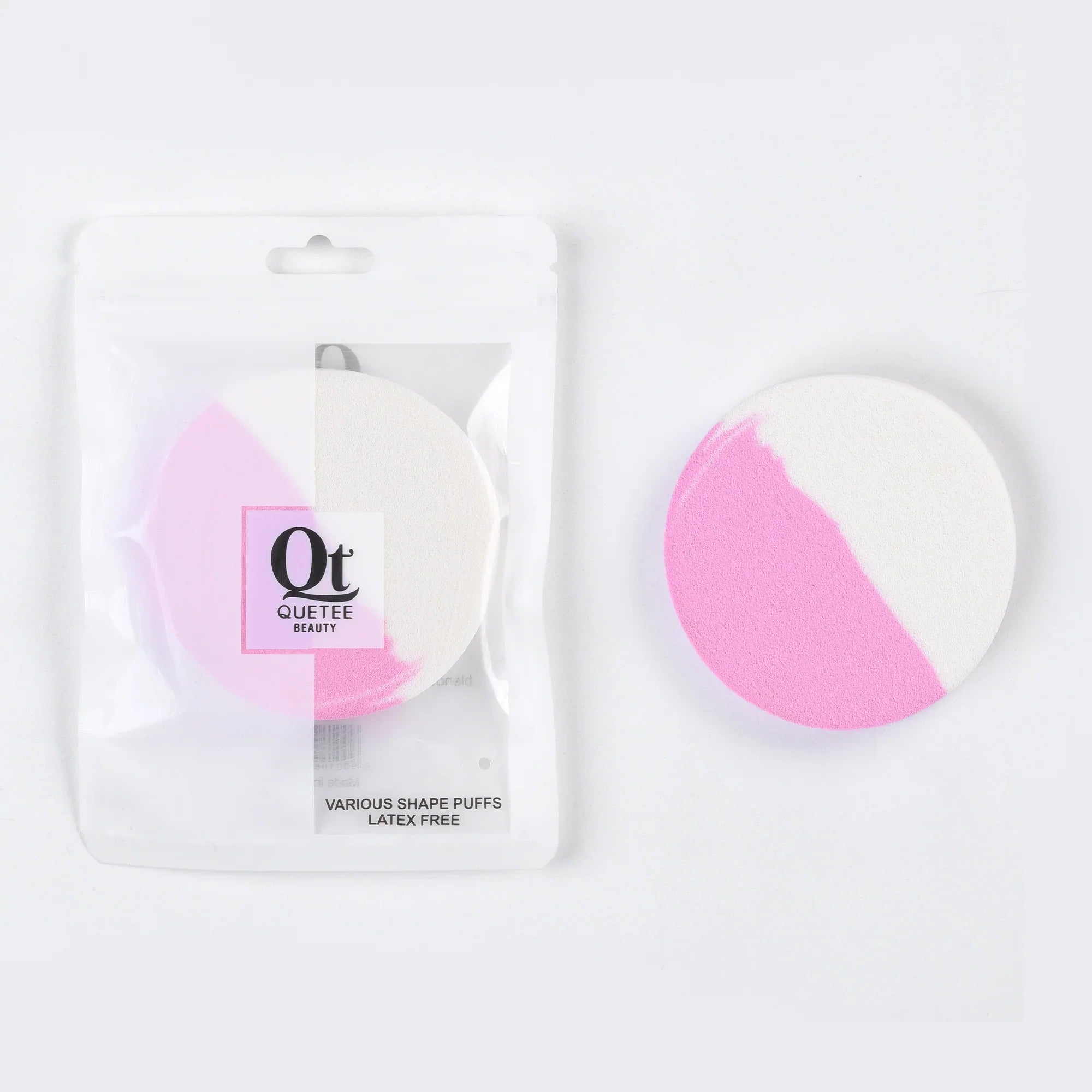 Quetee Beauty Round Shape Makeup Puffs in Pink & White Color