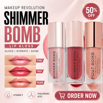 Makeup Revolution Shimmer Bomb Lip Gloss | High-Gloss Shine | Plumping Hydration | Non-Sticky Finish