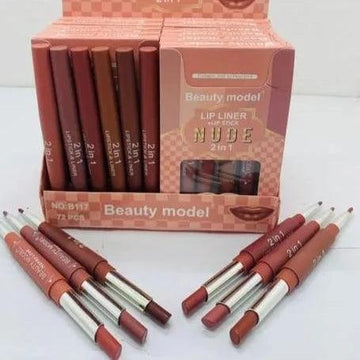 Nude Beauty Model 2 in 1 Professional Makeup Lip Liner and Lipstick Set ( 6 Pack )