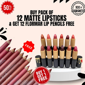 Buy Pack of 12 Matte Lipsticks & Get 12 Flormar Pencils Free