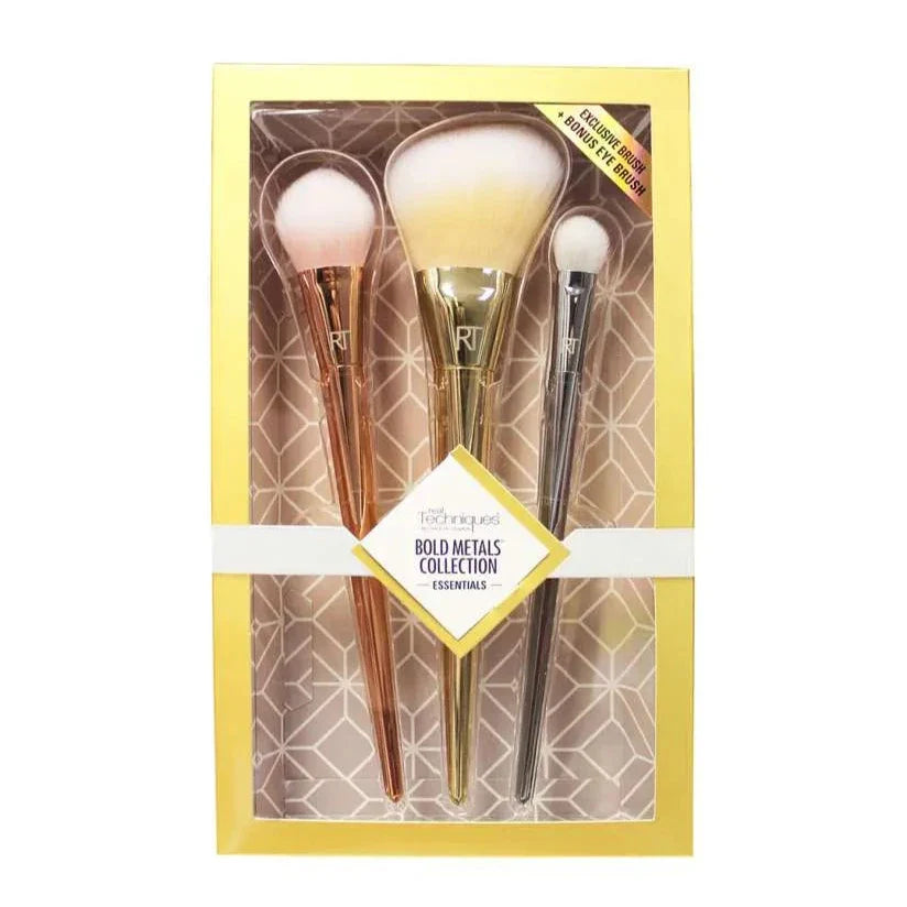 Real Techniques Bold Metals Collection Essentials Multicolor (Pack of 3) Brushes Box