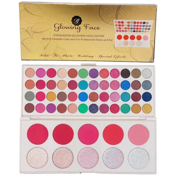 Glowing Face Eyeshade with Highlighter and Blush 48 Eyeshadow & 10 Highlighters