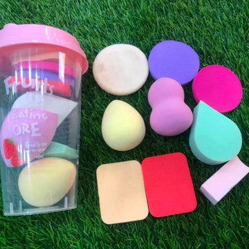 Glass Jar Beauty Blender And Makeup Puff (9Pcs)