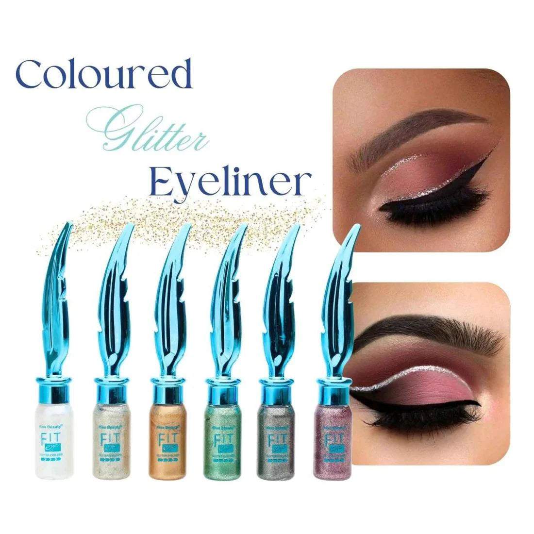 Pack of 6 Kiss Beauty Fit Eye Glitter Eyeliner Waterproof Long Lasting